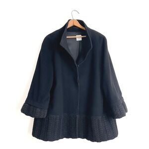Cinzia Rocca Due Black Wool-Cashmere Knit-Trim Coat – Size US 16